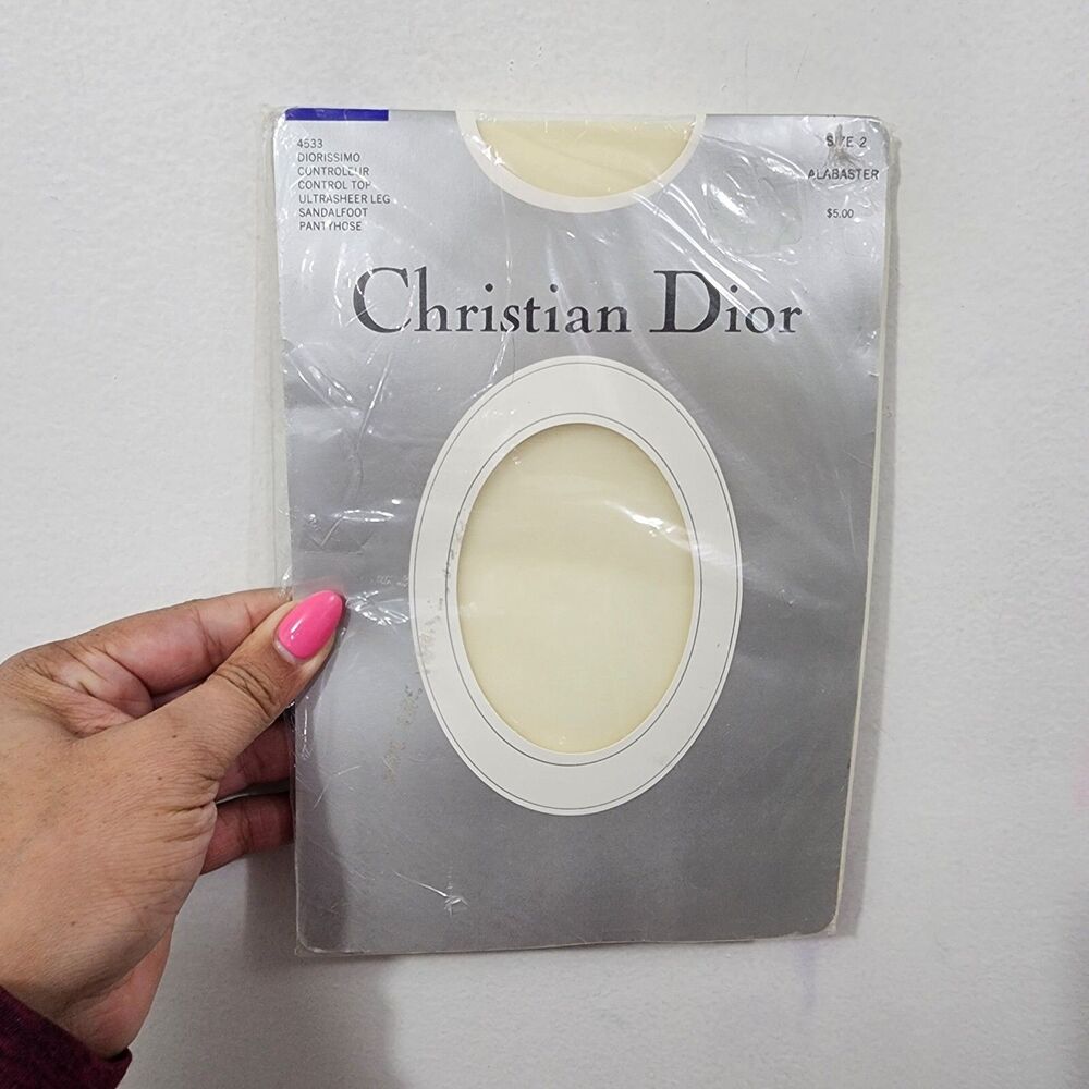 Christian Dior Control Top Ultra Sheer Sandalfoot Pantyhose Ivory Size 2 Vintage